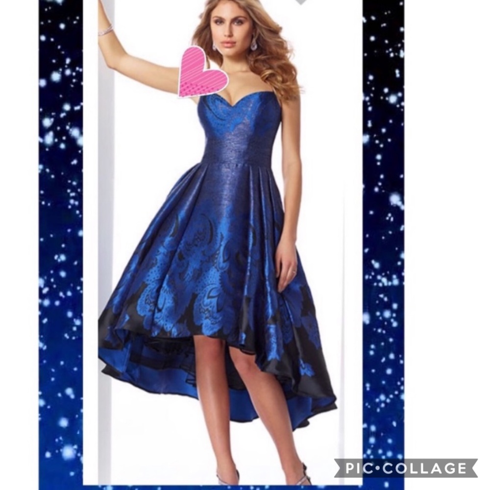 Mon Cheri High Low Illusion mesh sweetheart neckline gown